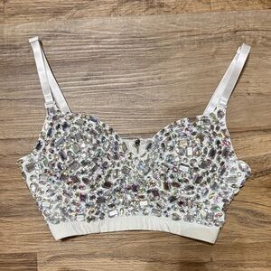 Rhinestone White Rave Bra